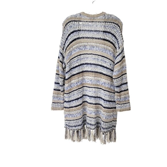 Chico's Open Front Striped Knit Cardigan With Fringe Hem Chico's 2, Women's Larg - Picture 3 of 5